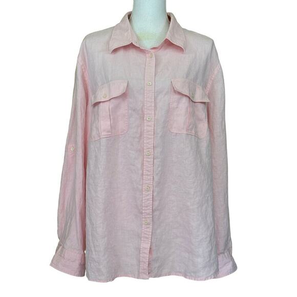 Lauren Ralph Lauren pink linen button up top, 3XL, lagenlook, oversized, layered - Picture 1 of 5